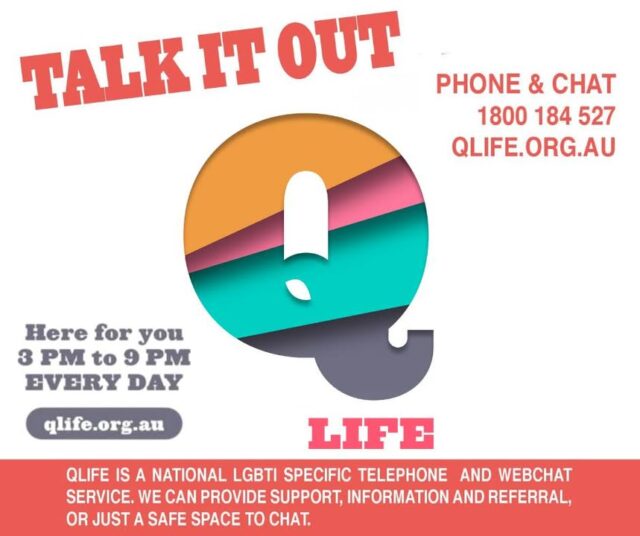 IMPORTANT REMINDER
If you need to talk.....you are not alone. 🏳️‍🌈🏳️‍⚧🖤💛💖

Reach out to QLife 3pm - 9pm everyday (Call 1800 184 527 or webchat on qlife.org.au) to speak to other LGBTIQA+ peers.

There are also a number of other supports available so please call if you need support.