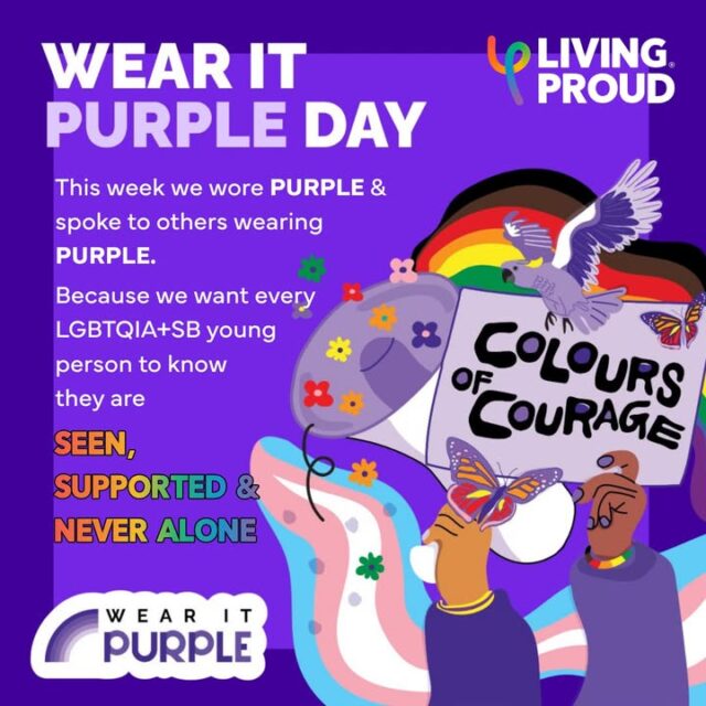 Today was a sea of purple to acknowledge Wear It Purple Day! Breakfasts, BBQs, cupcakes and more were eaten while the importance of Wear It Purple Day was talked about in schools, workplaces and groups. 

Wear It Purple Day recognises the devastating impact that bullying, discrimination and exclusion has on LGBTQIA+SB young people. We Wear It Purple Day because we believe every young person deserves to feel safe, supported and proud of who they are. We Wear It Purple so they know we see them and we are here for them!

#wearitpurpleday2026 #WIP2026 #lgbtiqa